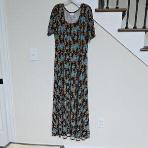 LuLaRoe Floral Maxi Dress - Black and Teal